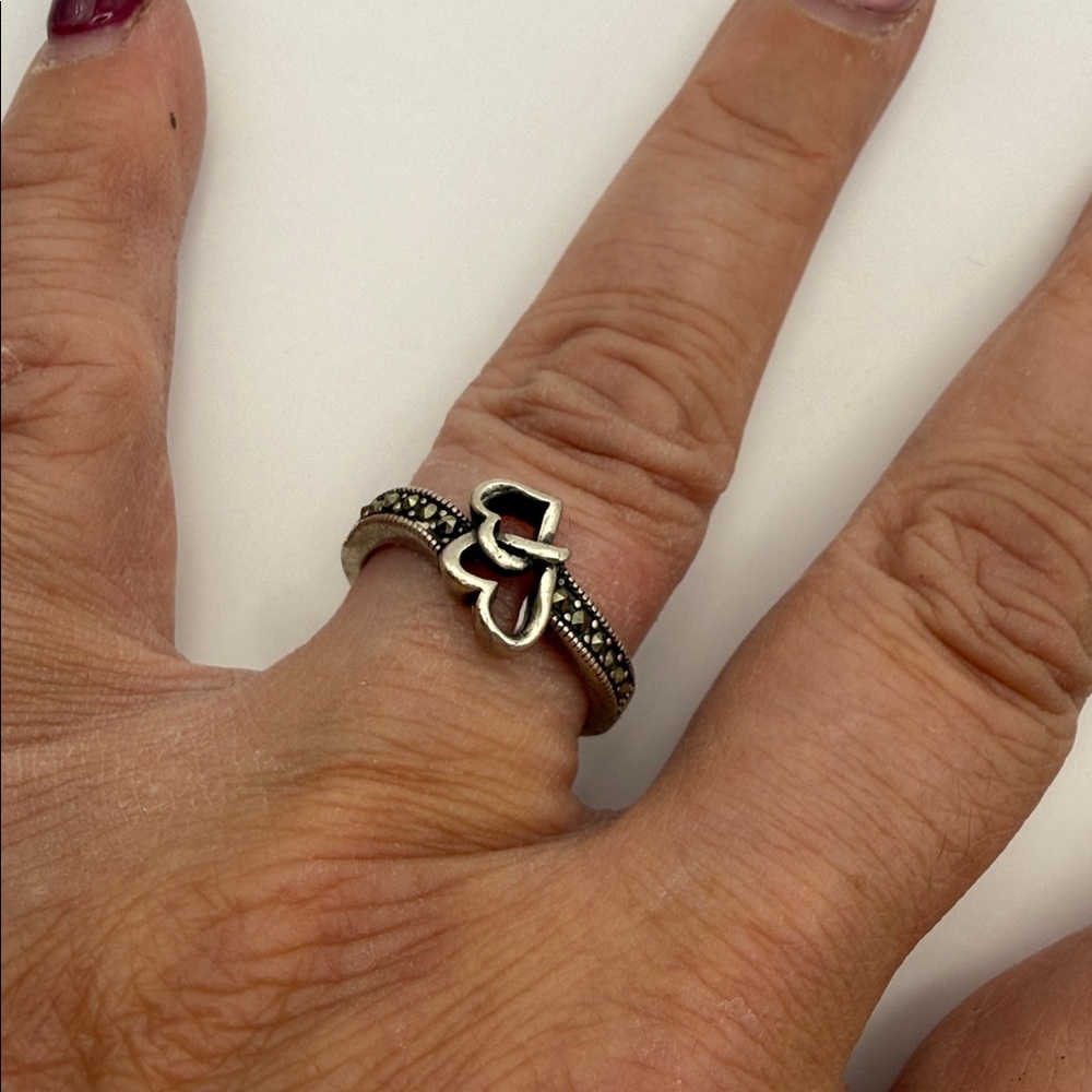 7 PAJ Double heart ring vintage Marcasite 1976 W: 7.91G - Picture 6 of 6